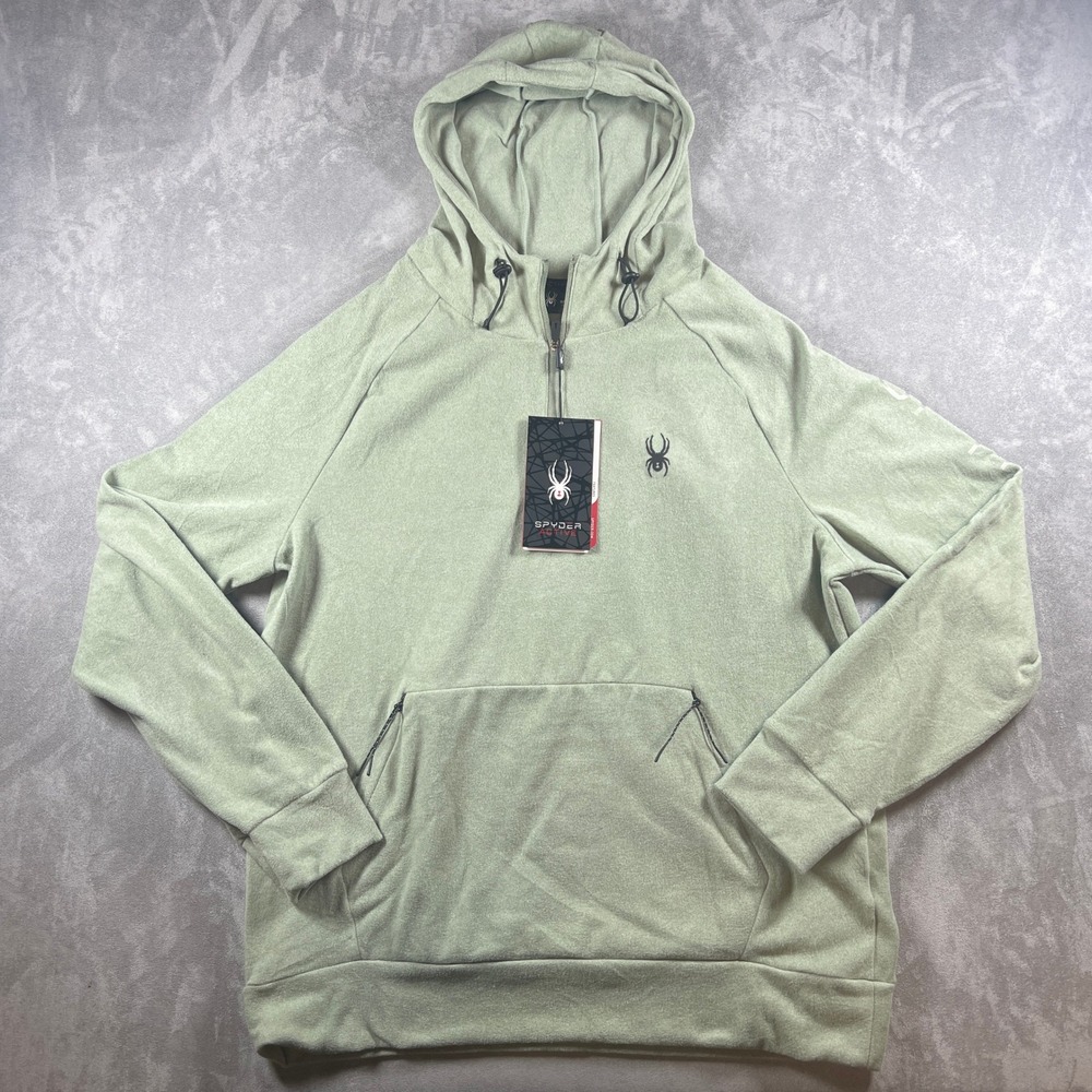 NWT Spyder Active Mens Large Sage Green Quarter Zip Athletic Performance Hoodie